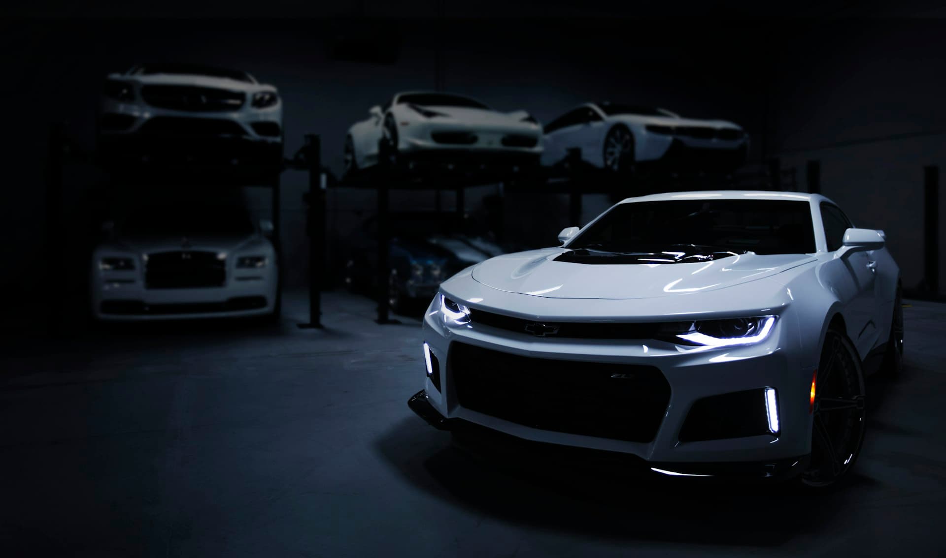 Vehicles in an automotive showroom